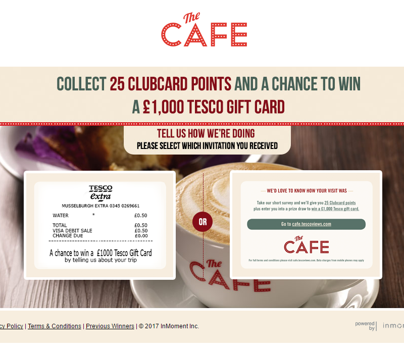 www.cafe.tescoviews.com – £1000 Gift Card Tesco Cafe Survey Sweepstakes
